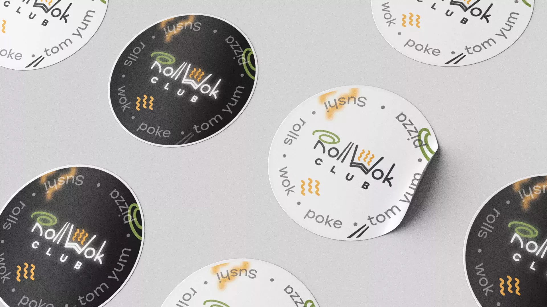 Разработка наклеек для суши-бара «Roll Wok Club» в Донецке