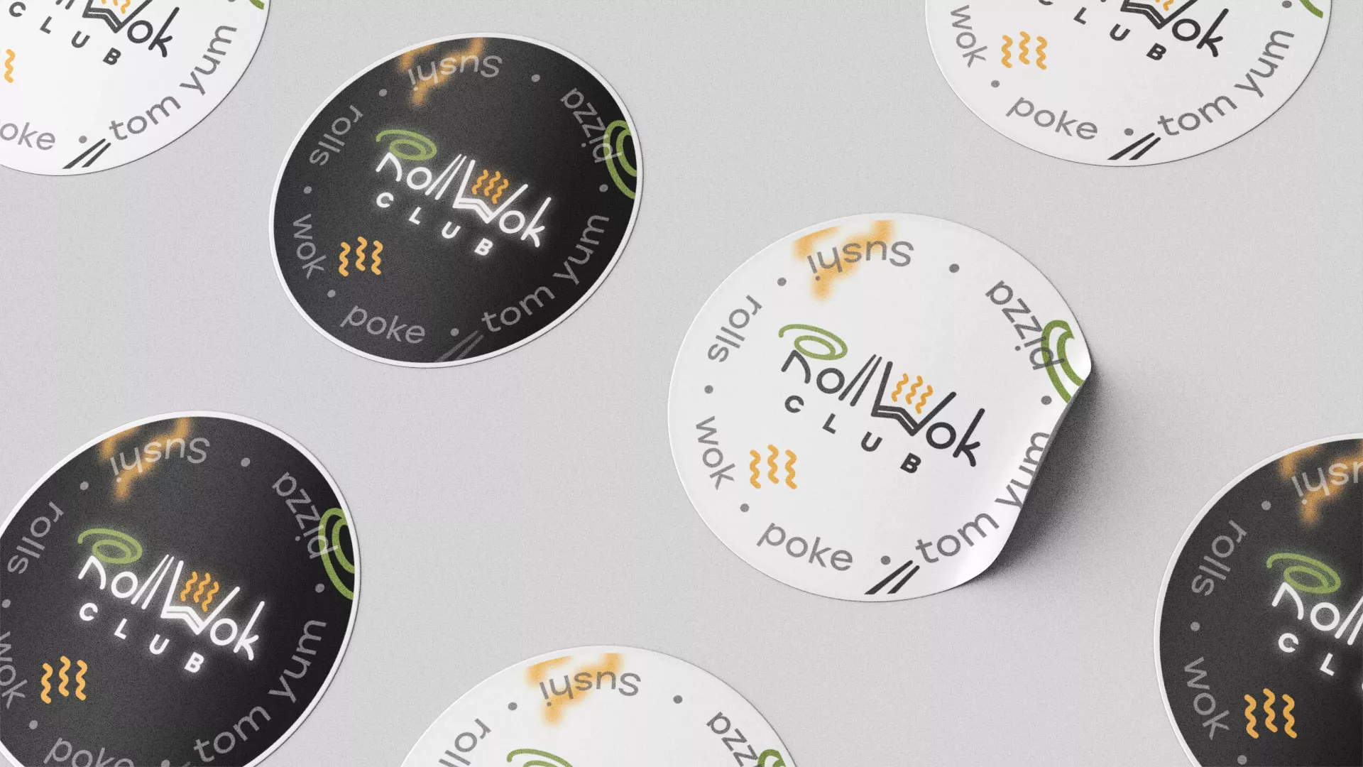 Разработка дизайна наклеек для суши-бара «Roll Wok Club» в Донецке